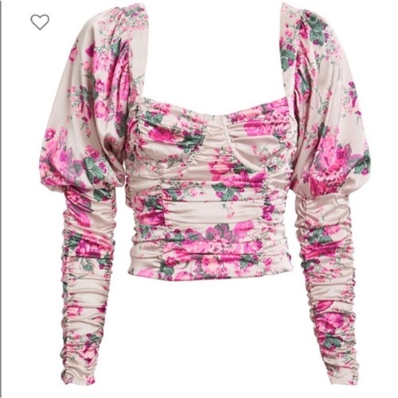 For Love And Lemons Palais Floral Crop Top in Gris Size XS - Picture 14 of 15